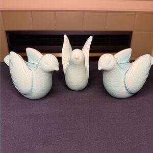 Set of 3 Ceramic Bird Figurines-Vintage-Aqua-Doves